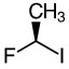 Carbon, fluorine, and iodine compound. Carbon is on top, fluorine is bottom left, and iodine is bottom right.