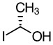 Carbon, iodine, and oxygen compound. Carbon is on top, iodine is bottom right, and oxygen is bottom left.