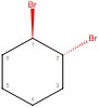 Cyclohexane diagram with two bromine atoms (substituent atoms) attached in different ways to corners 1 and 2.